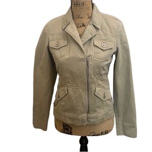 Harley Davidson‎ Tan Denim Asymmetrical Embroidered Worker Jacket Size XS